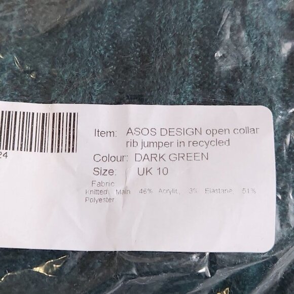 ASOS DESIGN open collar ribbed sweater in green Size US‎ 6 - Picture 6 of 7